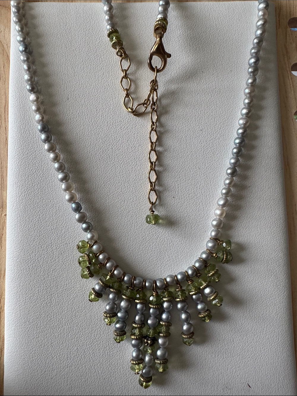 Freshwater Pearl and Peridot Fringe necklace.